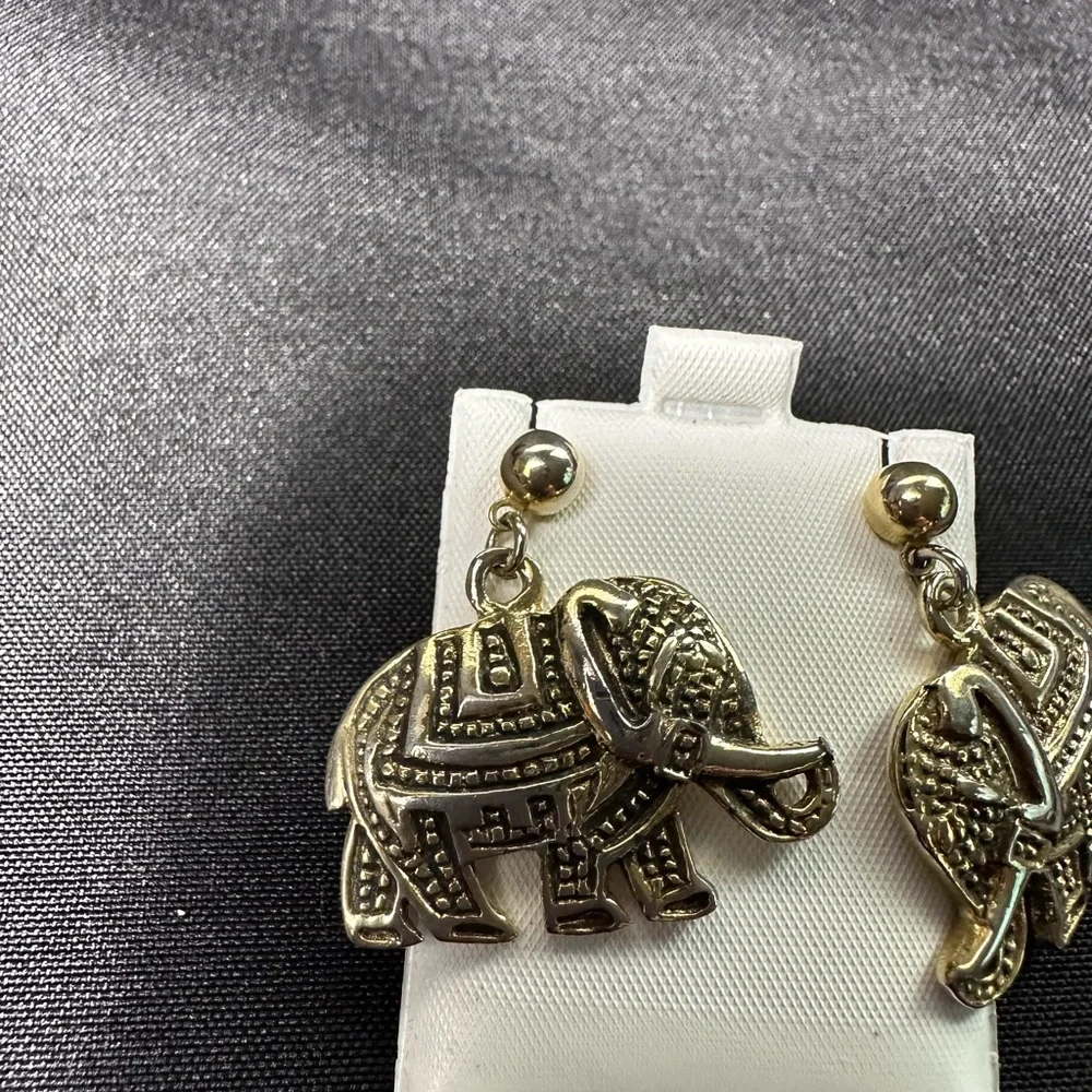 Vintage Gold Elephant Drop Earrings - Women Jewelry
